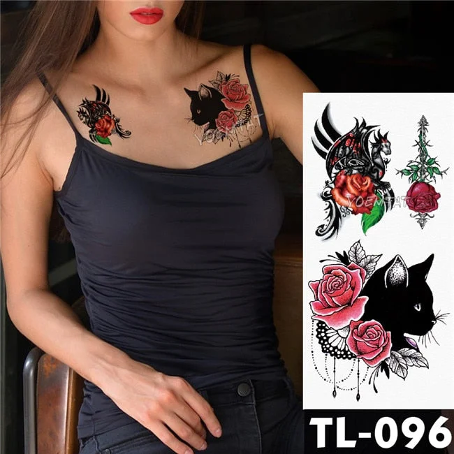 Water Transfer Deep pink henna lace rose flower Temporary Tattoo Sticker butterfly Pattern body art Waterproof Fake Flash Tattoo