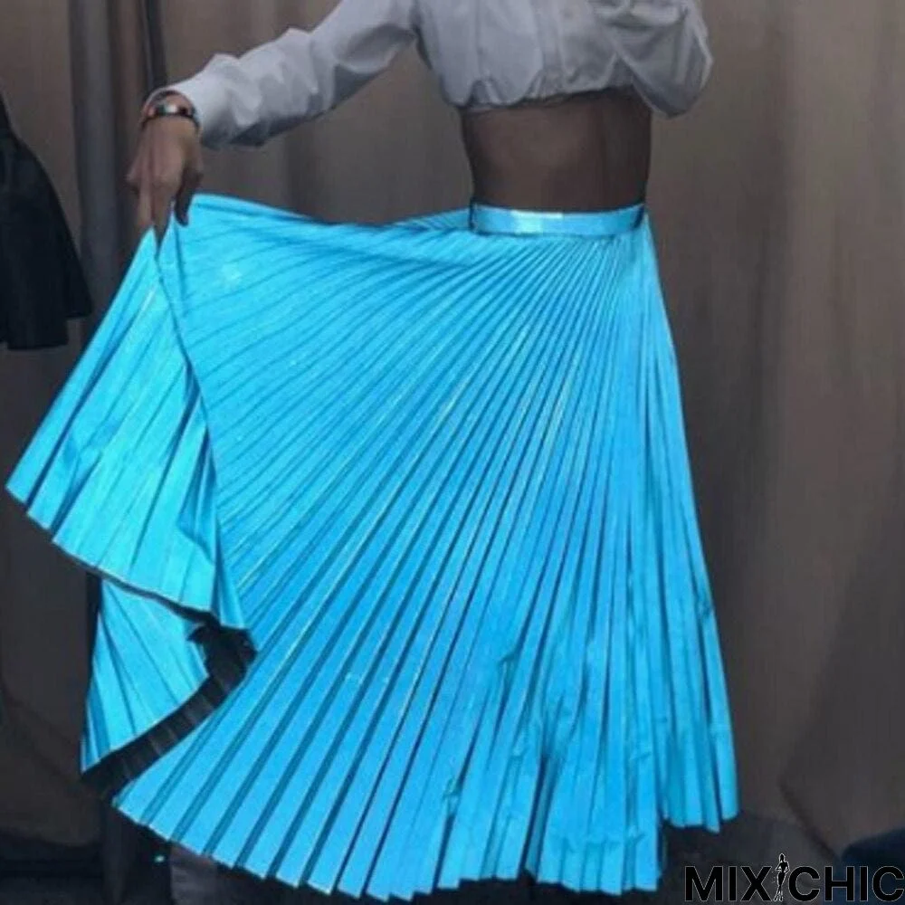 Women Ladies Fashion High Waist Loose Maxi Skirt Pleated Retro Elastic Waist Long Skirt Casual Solid Bottoms