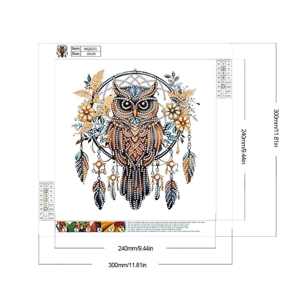 Diamond Painting - Partial Special Shaped Drill - Owl Dreamcatcher(Canvas|30*30cm)