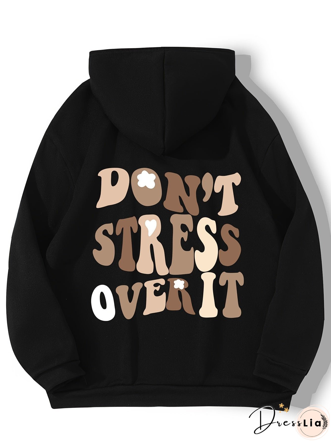 Plus Size Casual Sweatshirt, Women's Plus Art Letter Print Long Sleeve Drawstring Hoodie Sweatshirt