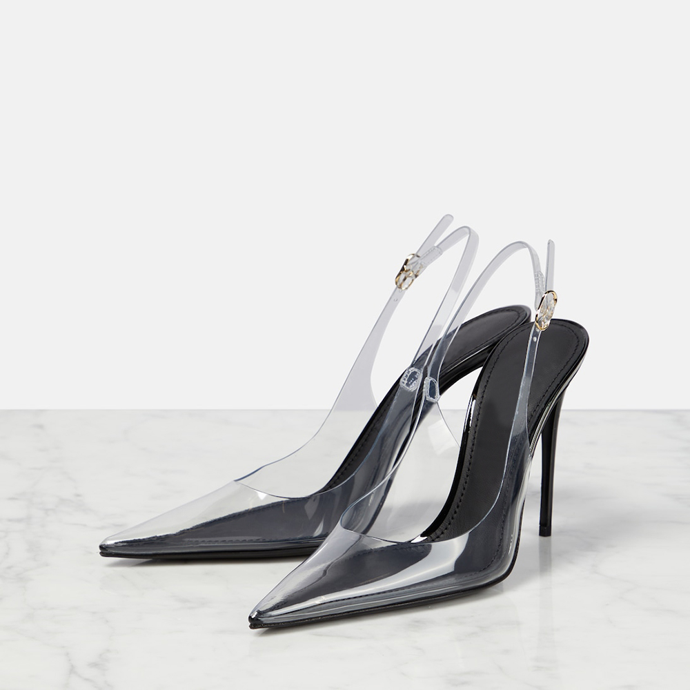 Black & Clear PVC Closed Toe 4'' Stiletto Heel Slingback Pumps Nicepairs