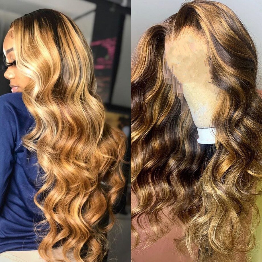 Highlight Lace Front Human Hair Wigs Ombre Honey Blonde Brown Short Bob Frontal 30 Inch Loose Body Wave For Women Lace Front Wig US Mall Lifes