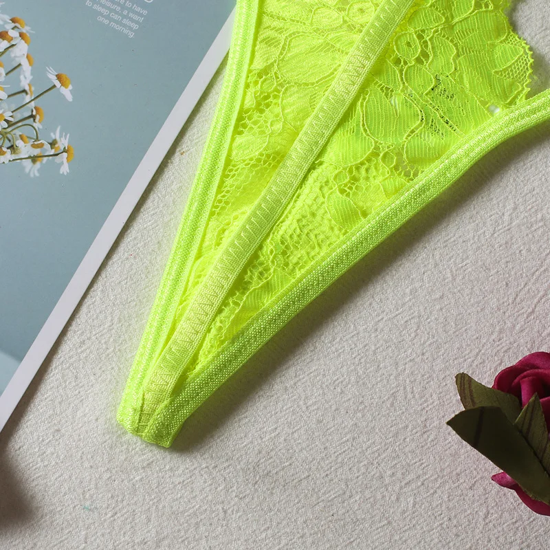 Billionm Neon Green Lingerie Underwear Women Lace Set Hollow Out Bra Panties Thong 2 Pieces Sexy Nightwear Erotic Costumes Intimate Suit
