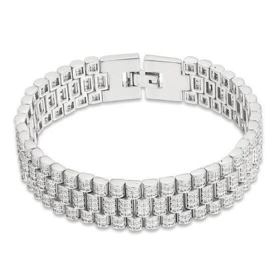 12/16MM Women Micro-inlay 3 Rows of Zircon Steel Belt Fine Bracelets-VESSFUL