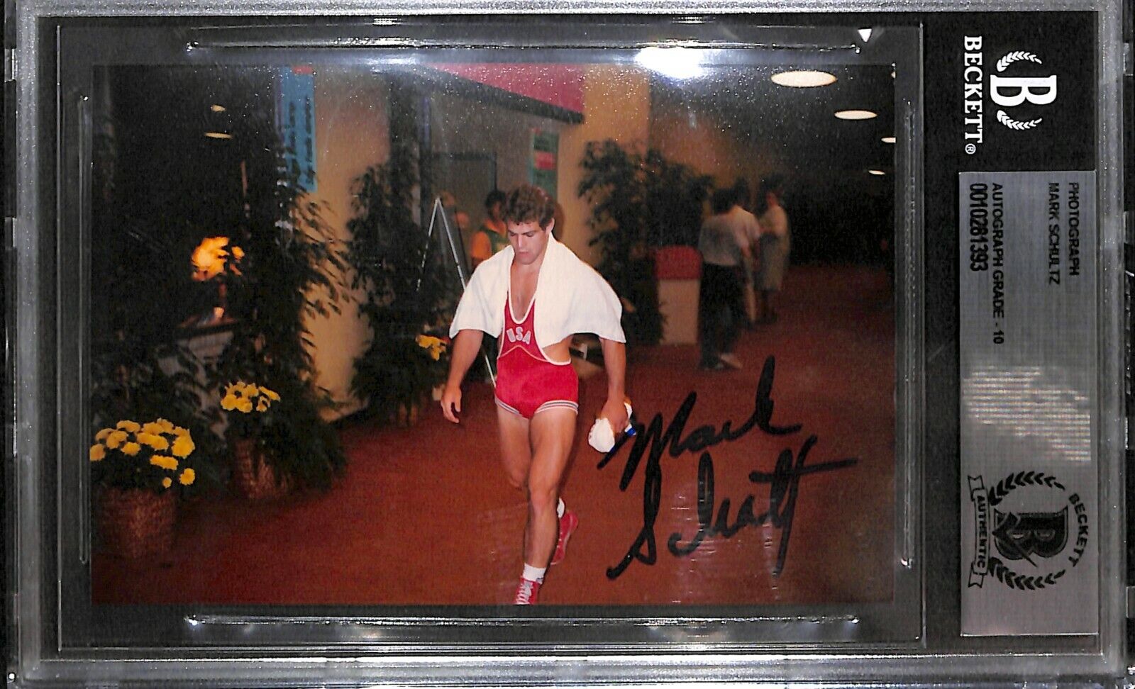 Mark Schultz Signed 1984 Olympic Wrestling 3.5x5 Photo Poster painting BAS COA Gem Mint 10 Auto