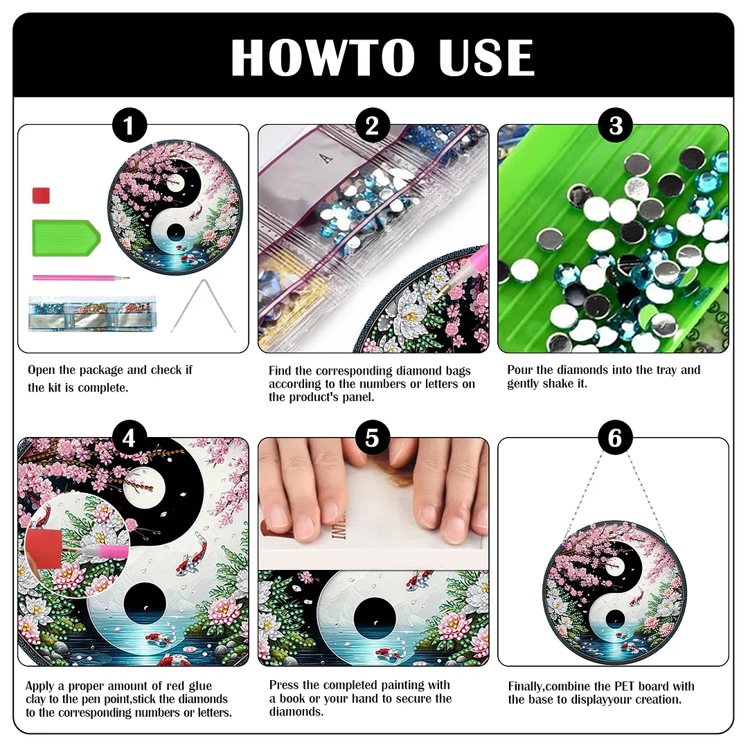 Fish Yin Yang 2D Flat DIY Diamond Painting Set Diamond Art Pendant Home Decor