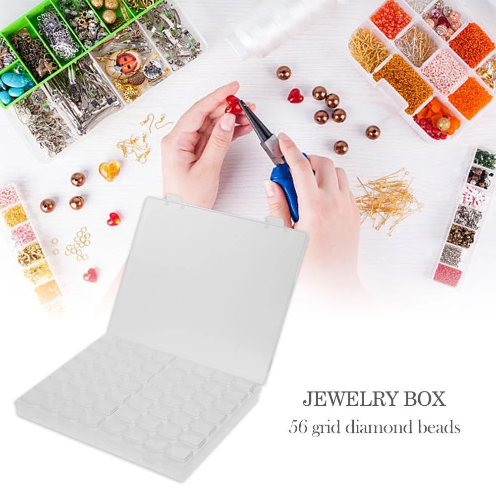 56 Grids Beads Storage Box for Nail Art Jewelry Case Holder (Transparent)