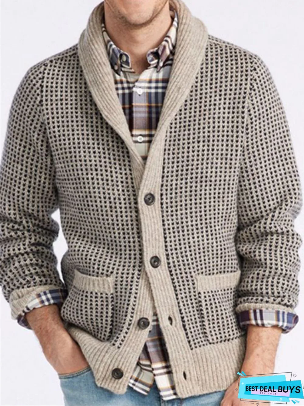 Men's Cardigan Lapel Jacquard Casual Sweater