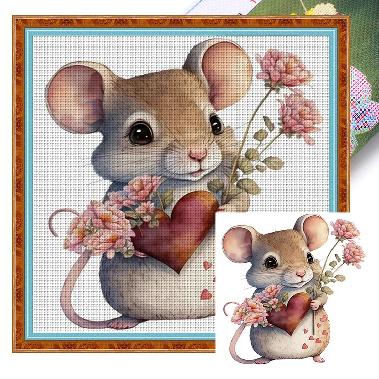 【Huacan Brand】Love Little Mouse 11CT Stamped Cross Stitch 40*40CM