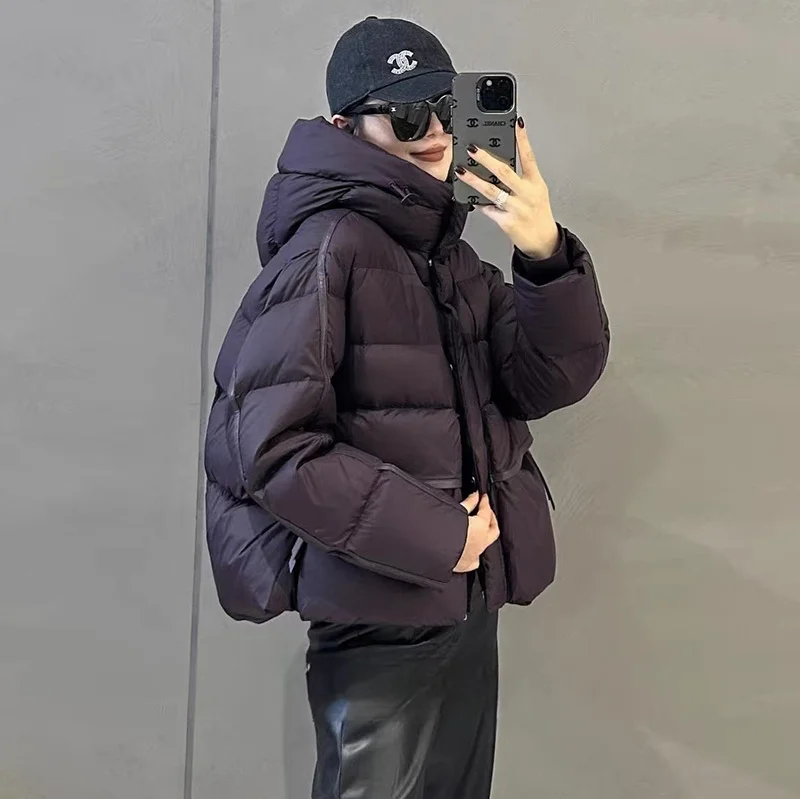 Woherb Advanced Sense Hooded Down Jacket Female 2424 New Fashion Design Sense Plus Thick White Duck Down Loose Bread Clothing Coat-Outfit Ideas