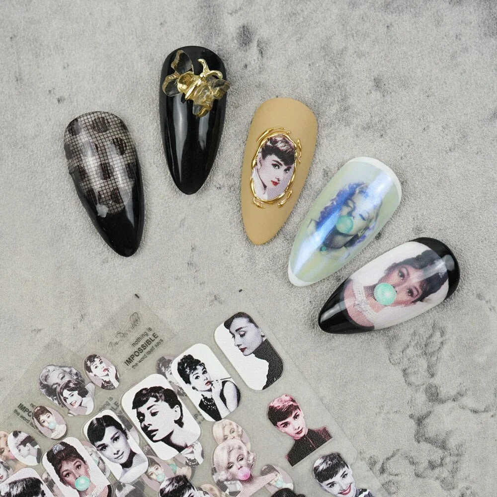 Nail Art Sticker water decal decorations Beauty Woman Marilyn Monroe Audrey Hepburn DIY Watermark Decals Nail Art Sticker