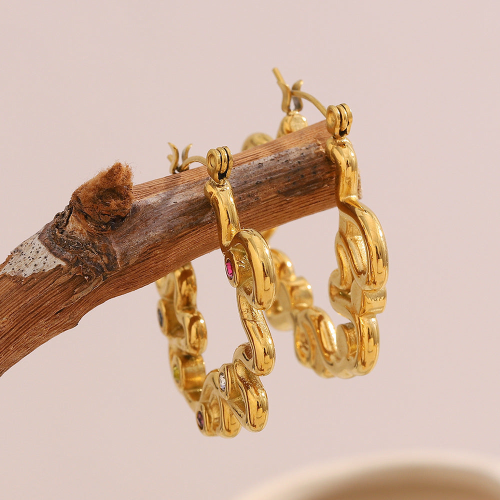 Hot Selling Personalized Design Cold Style Earrings Stainless Steel Plated 18K Gold Diamond Twisted Earrings For Women