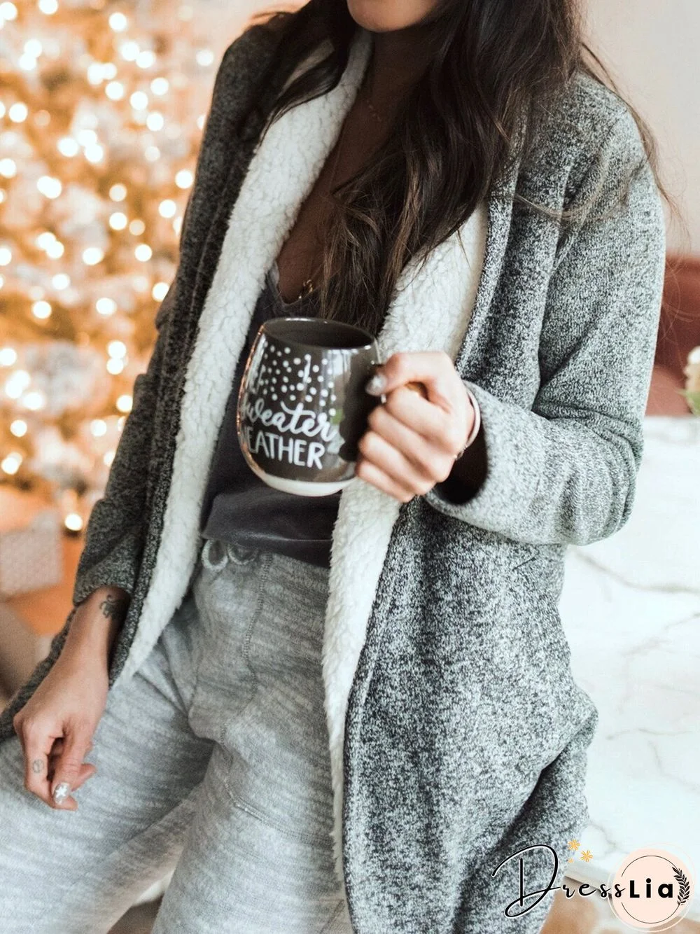 Women Casual Winter Solid Cotton-Blend Mid-weight Daily Casual Long sleeve Shawl Collar Jacket