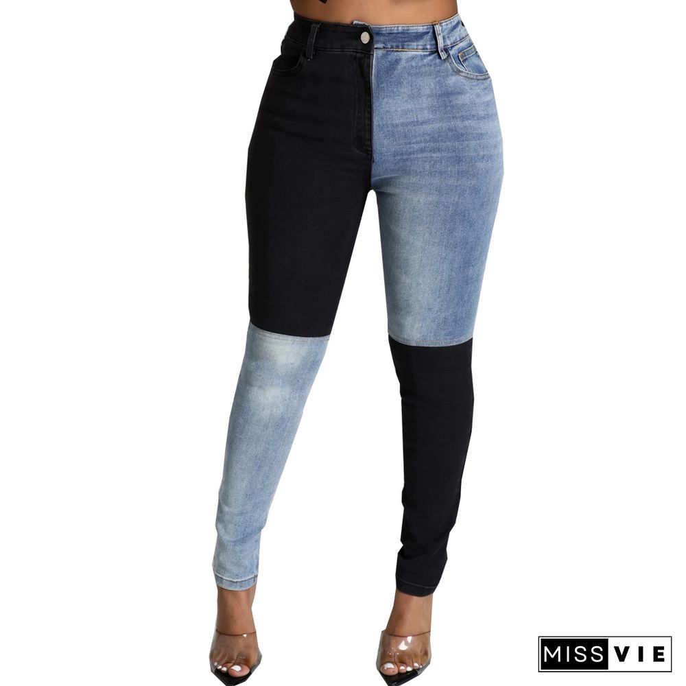 Autumn Fashion Women Clothing High Waist Streetwear Vintage Patchwork Plus Size Pencil Jeans