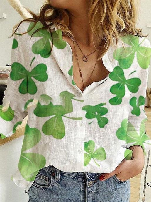 Casual And Comfortable Leaf Print Long Sleeve Blouses