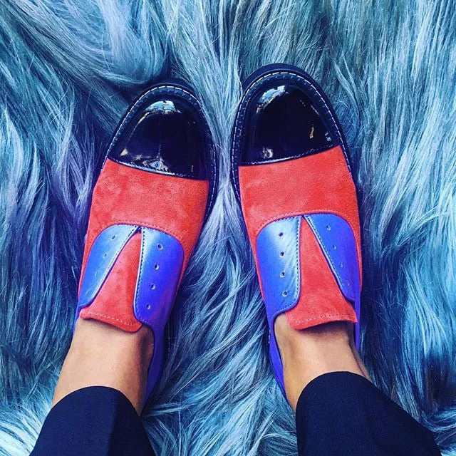 2020 Oxford Shoes Woman Carving Pointed Toe Slip on Creepers bling Leather Shoes Women Color match Flats Office Party Shoes