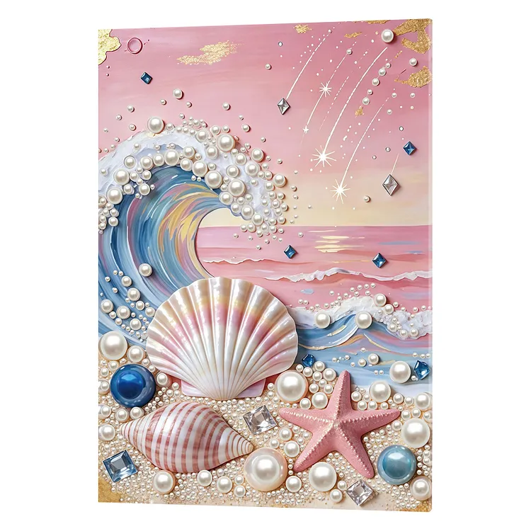 Beach And Waves - 30*40cm - DIY Pearls Painting - (With Frame) gbfke