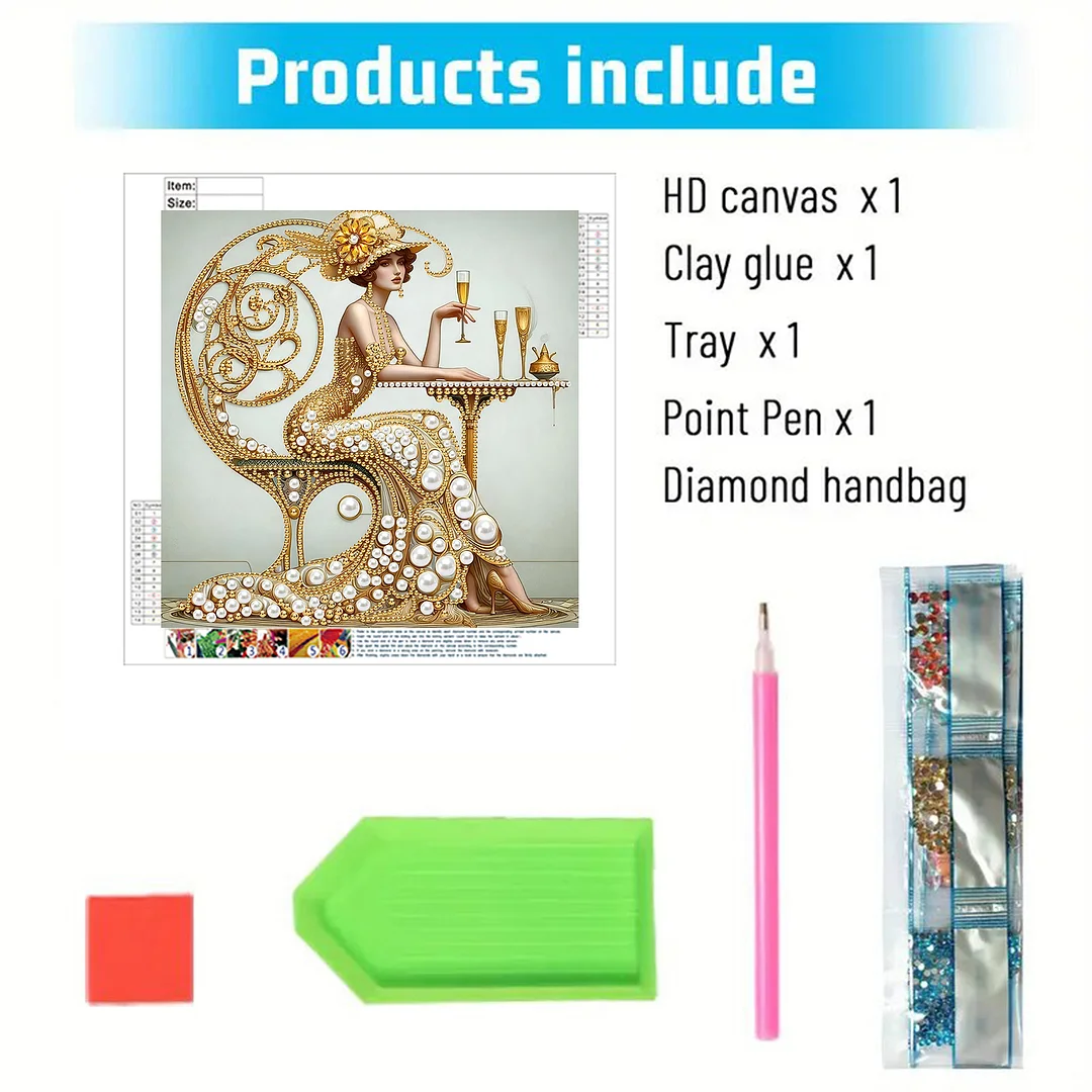 Champagne Beauty Special Shaped 5D DIY Partial Drill Diamond Painting Kit30x30cm