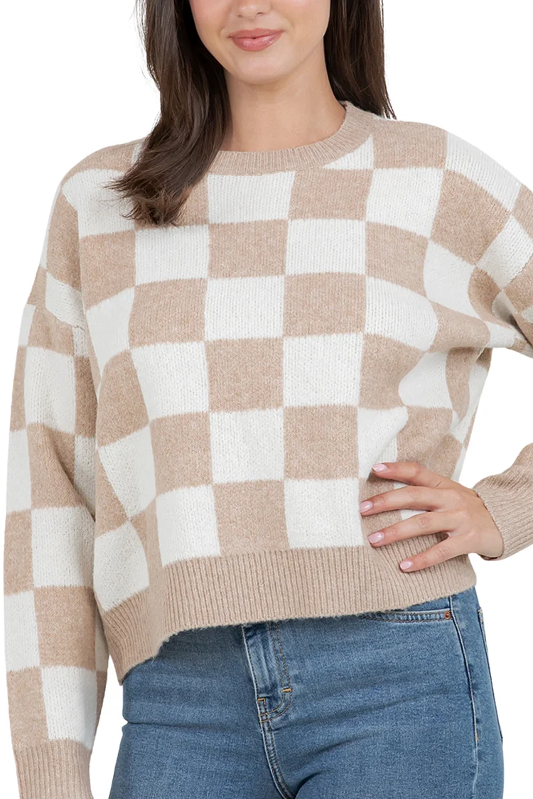 Leni Checker Sweater - Taupe