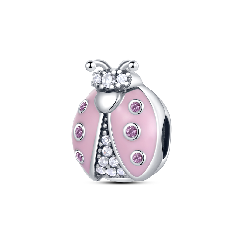 925 Sterling Silver Creative Exquisite Handmade Pink Diamond Inlaid Seven Star Ladybird Insect Series Bracelet Beads KTC010