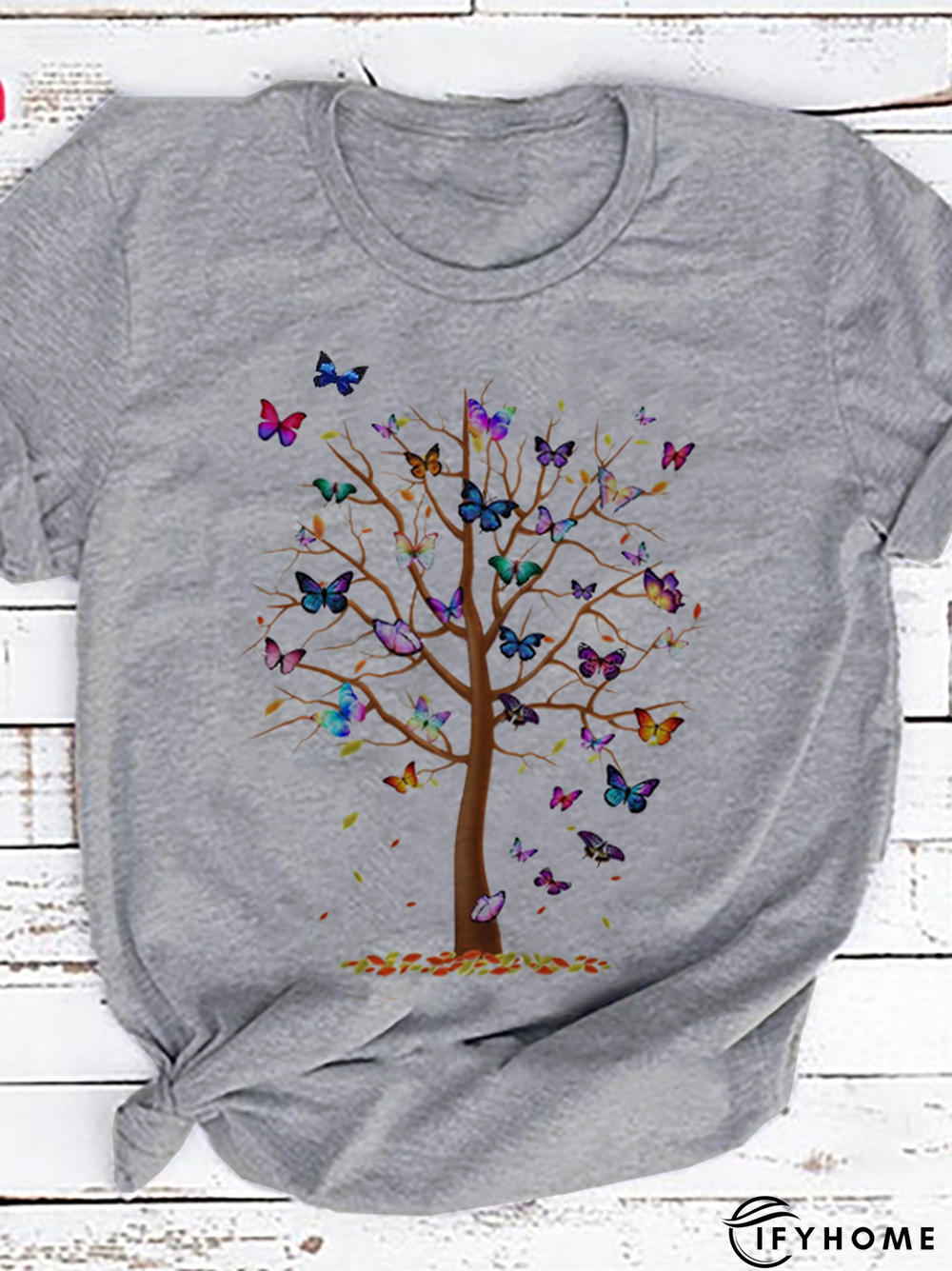 Casual Crew Neck Butterfly Printed Short Sleeve T-Shirt shirt & Top | IFYHOME