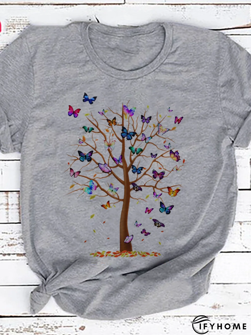 Casual Crew Neck Butterfly Printed Short Sleeve T-Shirt shirt & Top | IFYHOME