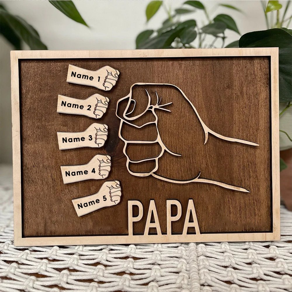 Personalisierter 5 Namen Papa Holzrahmen - für Vater n5 Kettenmachen