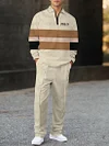 Men's fashion casual zipper polo long-sleeved two-piece set