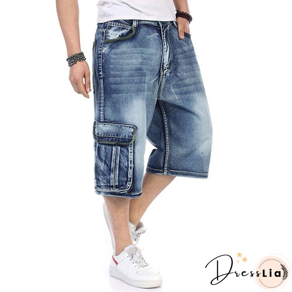 Plus Size S-5XL Men's Fashion Shorts Cargo Jeans Denim Shorts Casual Loose Style Waist Jean Shorts Size