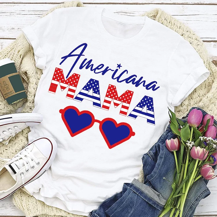 Independence Day Print America Mama Letter T-shirt-Annaletters