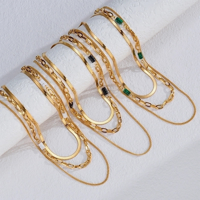 Elegant Retro Minimalist Geometric 304 Stainless Steel 18K Gold Plated Layered Necklaces