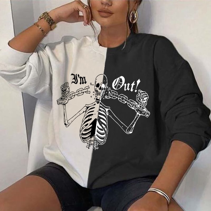 Skeleton Breaking The Chains I'm Out Printed Color-matching Sweatshirt - Krazyskull