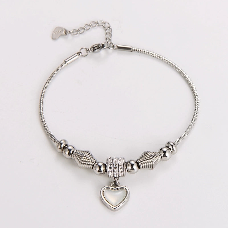 Casual Basic Minimalist Heart Shape 304 Stainless Steel 18K Gold Plated Rhinestones Bracelets In Bulk