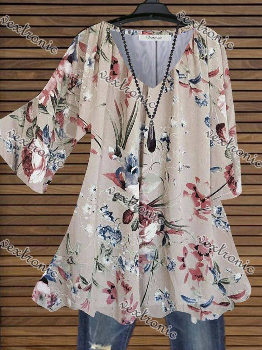 Women Half Sleeve V-neck Solid Color Dress