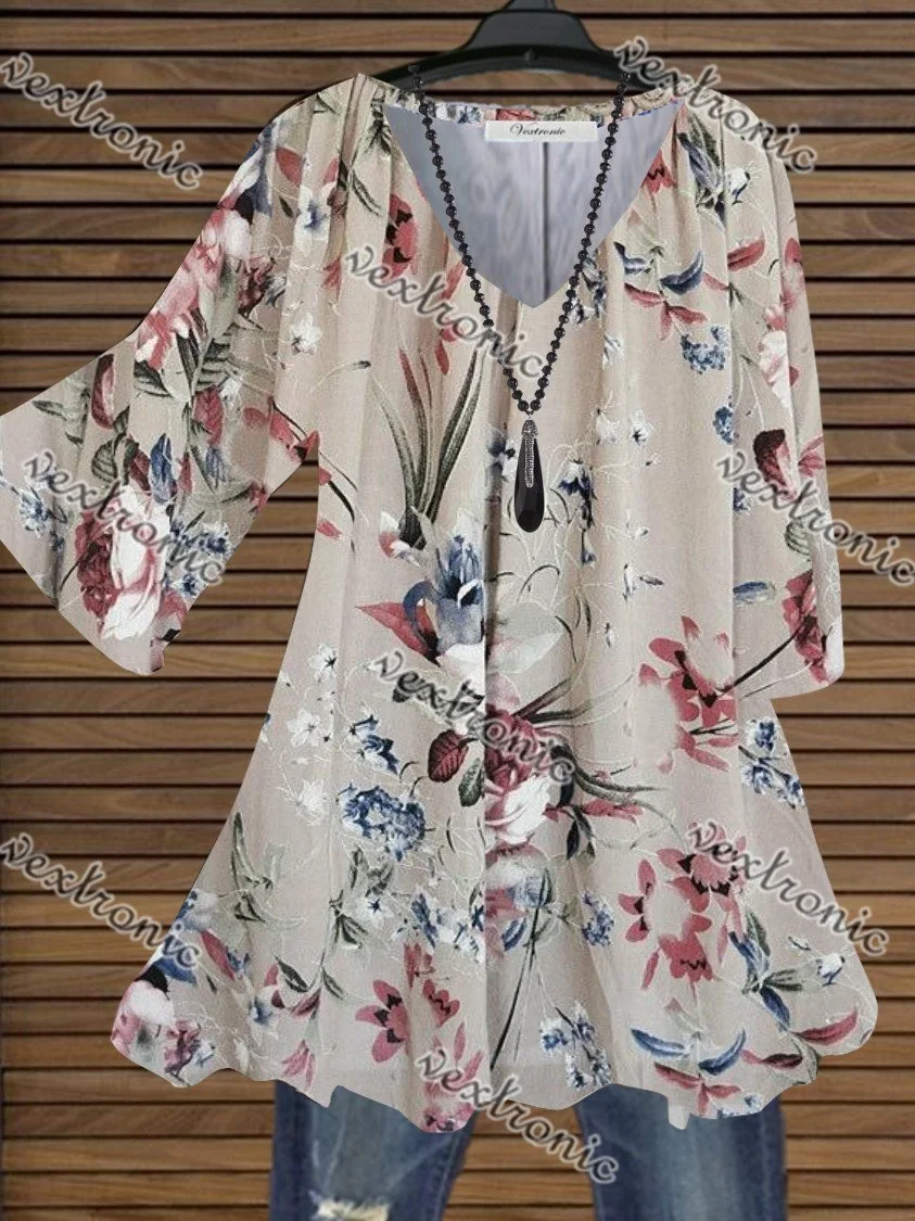 Women Half Sleeve V-neck Solid Color Dress