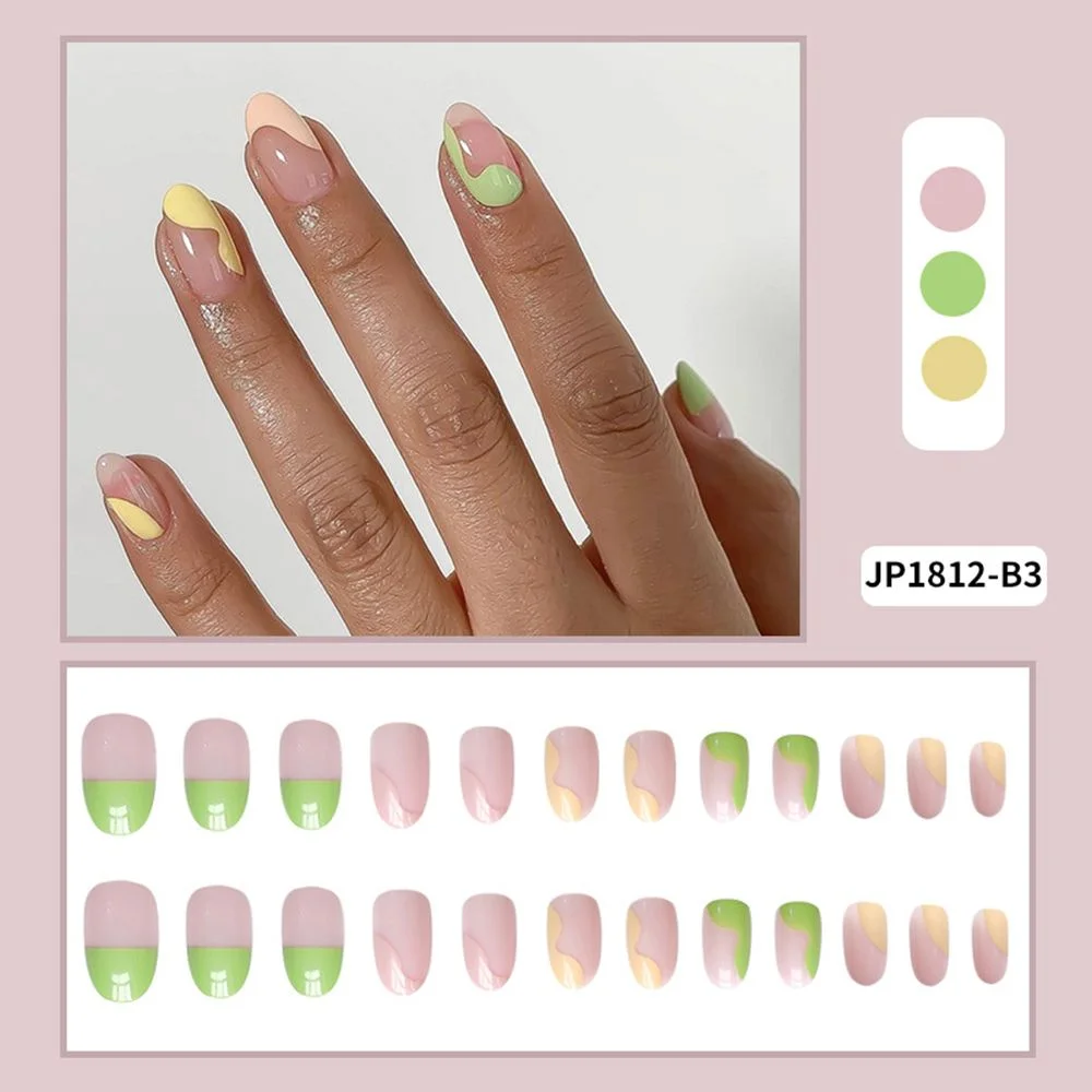 24pc Detachable Green Almond False Nails acrylic tips Wearable Fake Nails Full Cover Nail Tips Press On Nails ballerina nail tip