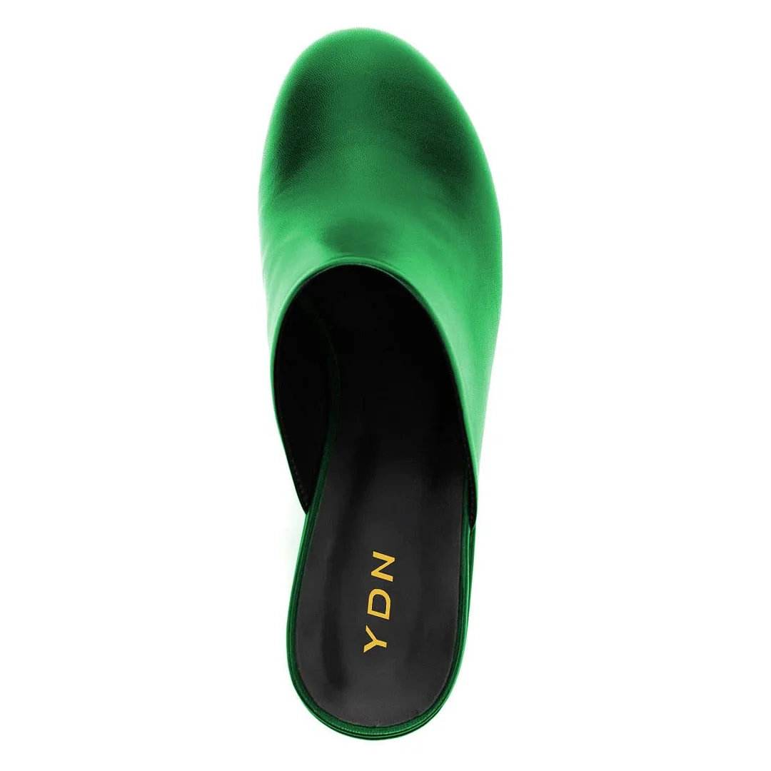 Simple Round Toe Block Heel Platform Mules Shoes in Green