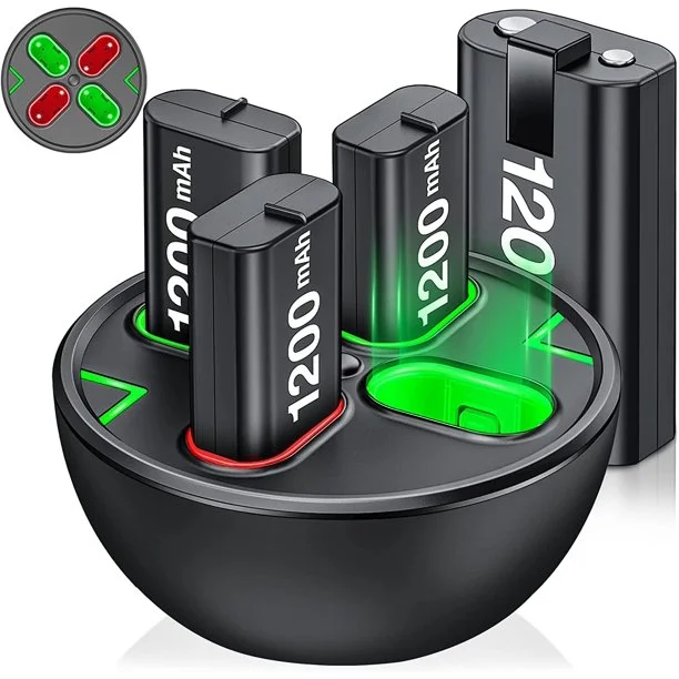 DinoFire Charger for Rechargeable Xbox One Controller Battery Pack, with 4 x 1200mAh Xbox Series X|S Accessories Kit