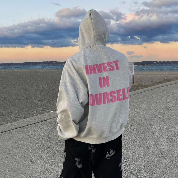 Puff Print Invest In Yourself Long Sleeve Hoodie