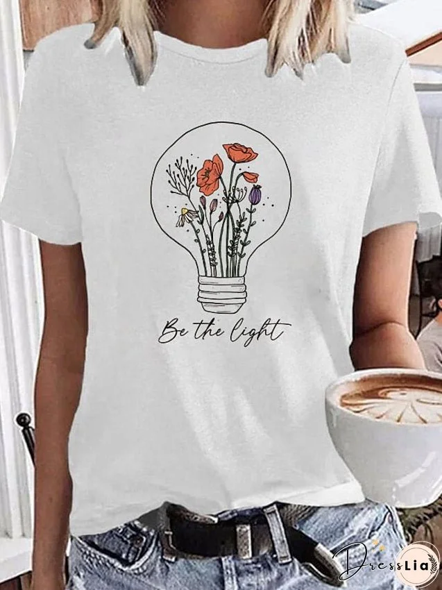 T shirt Tee 100% Cotton White Yellow Light Green Graphic Floral Print Short Sleeve Daily Holiday Basic Round Neck Regular 100% Cotton Painting S for Women