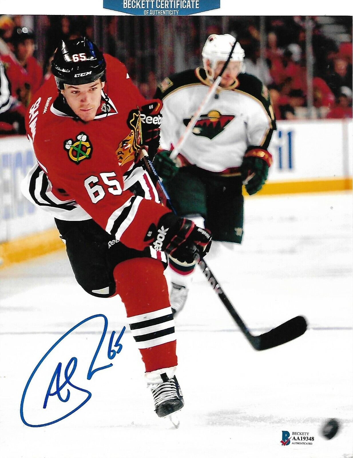 ANDREW SHAW signed STANLEY CUP CHICAGO BLACKHAWKS 8x10 Photo Poster painting COA BECKETT AA19348