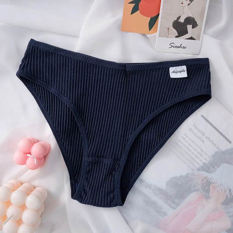 Cotton Women's Panties Underwear Sexy V Waist Underpants New Solid Color Female Skin-friendly Striped Briefs Intimate Lingerie
