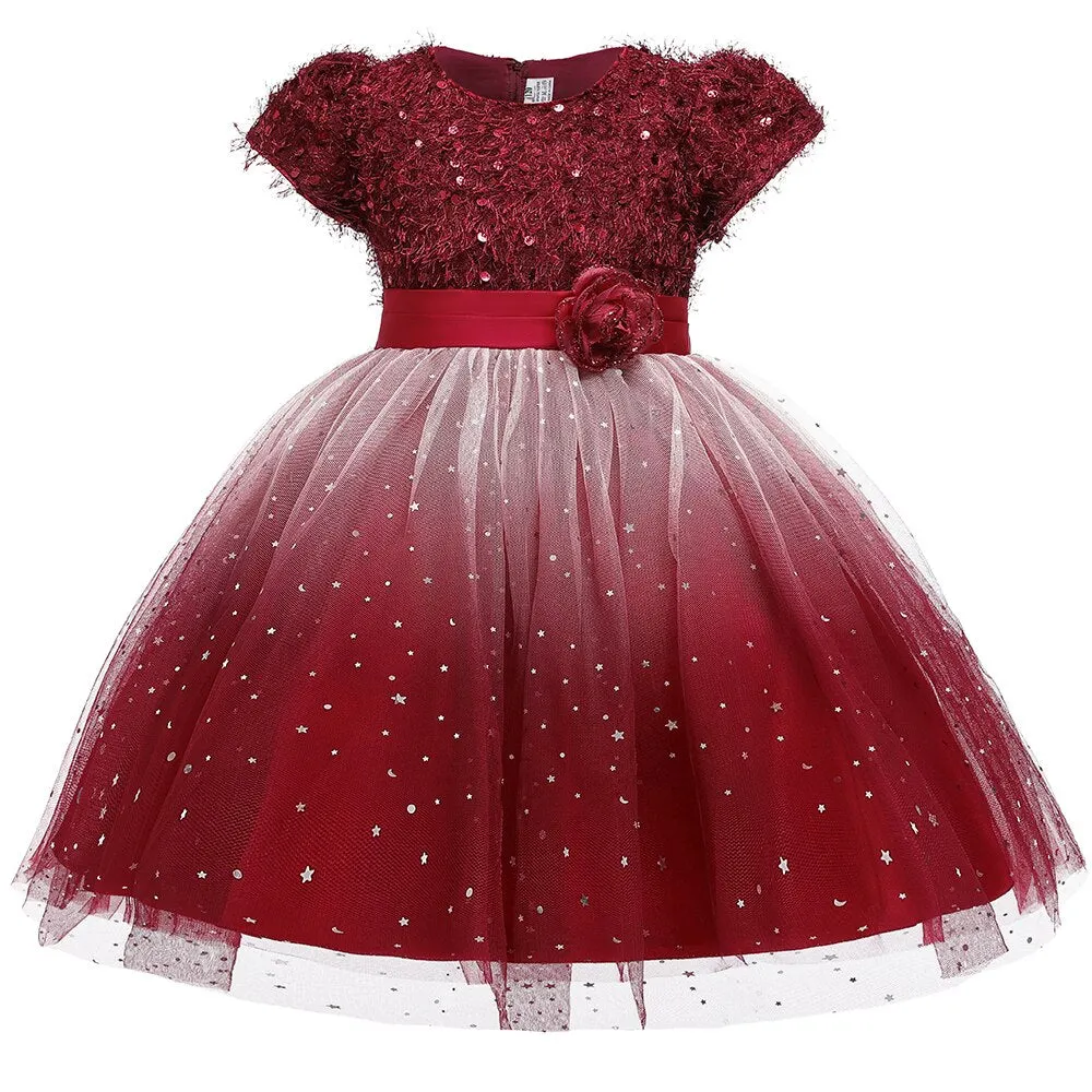 Gradient Baby Sequin Dress for Girls Princess Formal Elegant Lace Wedding Kids Clothes Dress Evening Costume Party Dresses L5161