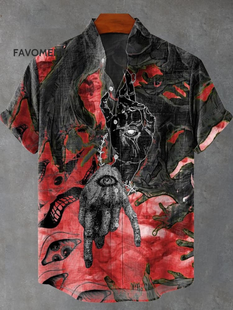 Dark Devil Hand Eye Vintage Print Casual 100% Cotton Shirt Multicolor / S