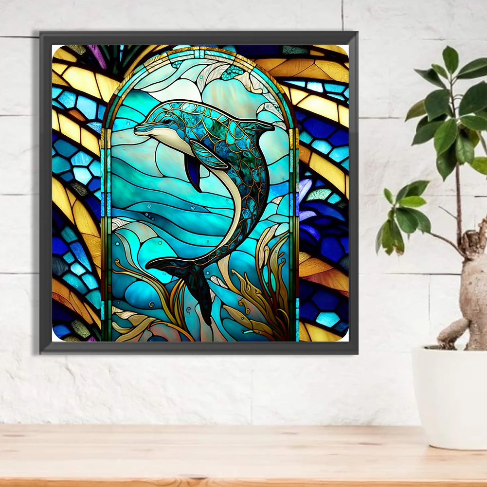 Diamond Painting - Full Round Drill - Stained Glass Dolphin(30*30cm)