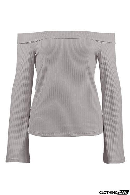 Off Shoulder Flare Sleeve T Shirt