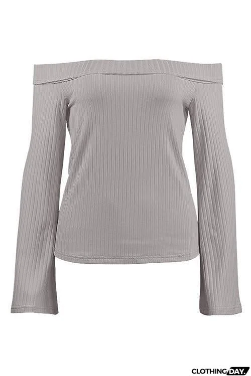 Off Shoulder Flare Sleeve T Shirt