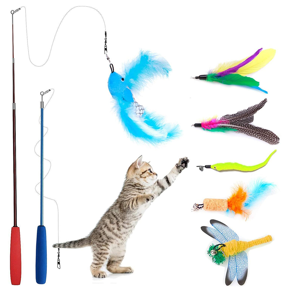 

Plastic Cat Interactive Toy Stick Feather Wand Cat Teaser Toys with Bell, 501 Original