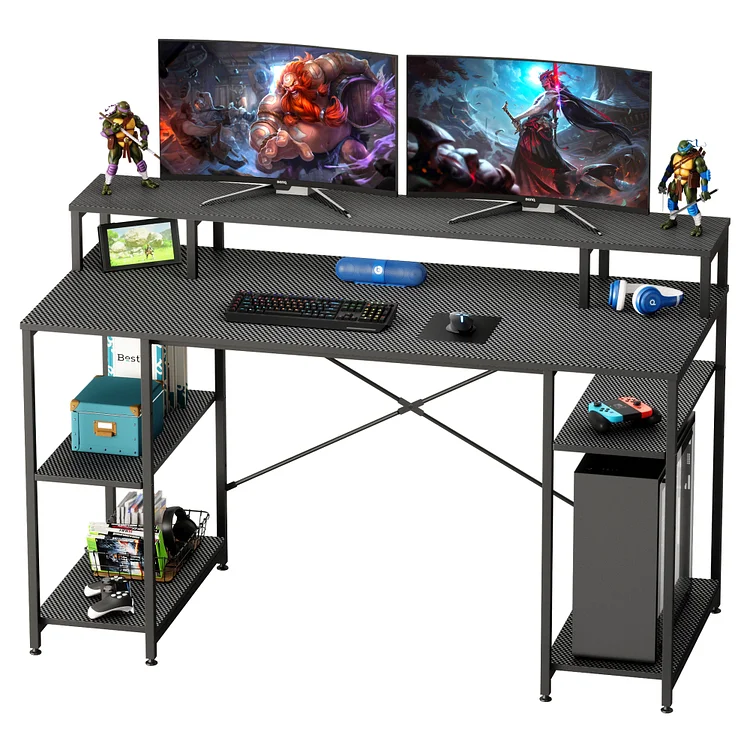 55" Computer Gaming Desk LED PC Laptop Table Home Workstation with Monitor Shelf