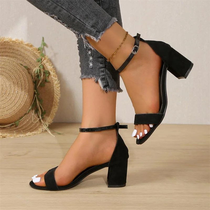 Churchf Churchf New 2024 Casual Black Thick Heel High Heel Sandals